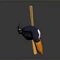Low Poly Style Toucan with Vibrant Orange Yellow Beak and Dark Body on Gray Background