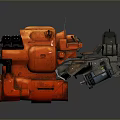 Orange Mechanical Device With Heavy Industrial Structure And Detailed Gray Black Parts