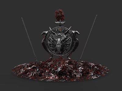 Intricate Medieval Weapon Set Featuring Dragon Head Shield Spears Red Orb And Textured Base 3d model