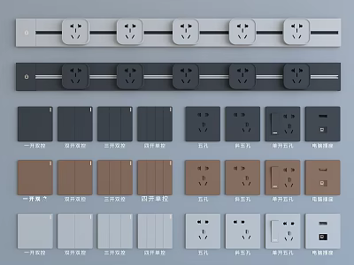 Assorted Colored Switch Panels With Socket And Toggle Designs For Home Use 3d model