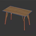 Light Colored Wooden Rectangular Table With Black And Wooden Legs On Reflective Dark Background 3d model
