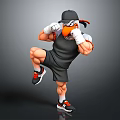 Muscular Cartoon Character In Black Sportswear With White Boxing Gloves Black Cap And Orange Accents