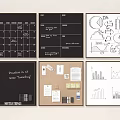 Functional Wall With Calendar Planner Charts Bulletin Board And Sticky Notes 3d model