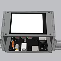 Industrial Equipment Control Panel With Display Screen Mounted On Metal Rail And Internal Electronic Components