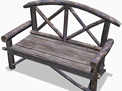 Rustic Wooden Outdoor Chair With Cross Back Design For Garden Patio Use 3d model