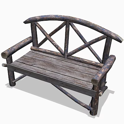 Rustic Wooden Outdoor Chair With Cross Back Design For Garden Patio Use 3d model