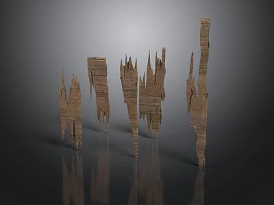 Decorative Wooden Scene Components With Irregular Shapes And Textured Surfaces 3d model