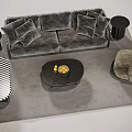 Modern Grey Sofa And Coffee Table Set With Pillows Fruit Side Tables Ottoman Accent Chair