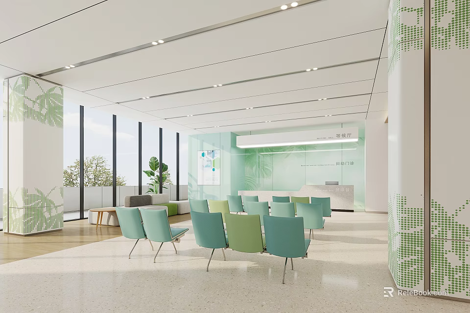 Hospital Outpatient Clinic Waiting Area With Modern Design Comfortable Chairs And Natural Light 3d model 