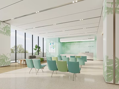 Hospital Outpatient Clinic Waiting Area With Modern Design Comfortable Chairs And Natural Light 3d model