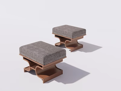 Modern Sofa Stools With Gray Fabric Seats And Wooden Geometric Legs 3d model