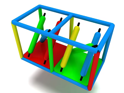 Colorful Playground Equipment Featuring Blue Frame And Multi Colored Climbing Poles 3d model