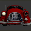 Red Vintage Convertible Car With Black Soft Top And Silver Accents