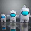 Three Different Sizes White Game Movie Characters With Blue Eyes And Snowflake Decorations