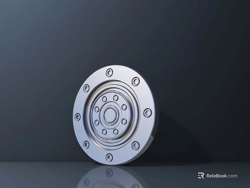 Industrial Silver Circular Metal Flange With Bolt Holes And Shiny Surface 3d model 