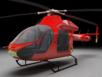 Red Helicopter with Rotors and Streamlined Fuselage Design 3d model