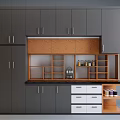 Modern Kitchen Cabinets with Gray And Wooden Design Open Shelves And Drawers