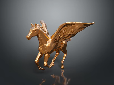 Golden Pegasus Sculpture Decorative Ornament Set For Home Decor With Shiny Metallic Finish 3d model