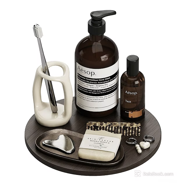 Aesop Daily Wash Essentials Set With Toothbrush Soap And Wooden Organizer Tray 3d model 