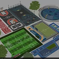 Outdoor Football Field Layout With Basketball Courts Green Trees And Sports Area Design