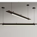 Modern Long Wooden Chandeliers with LED Light Strips and Black Hanging Hardware