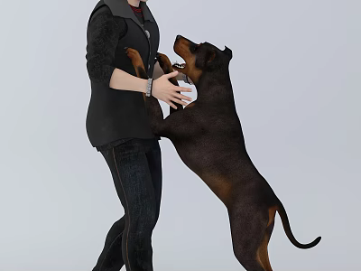 Man Playing With Large Dog Standing On Hind Legs In Indoor Space 3d model