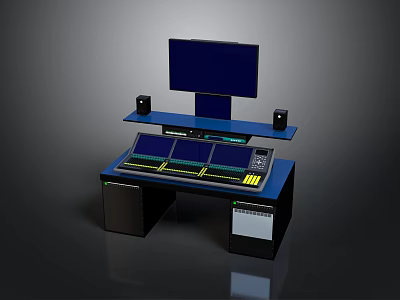 Professional Control Console Workstation With Large Monitor Multiple Screens Speakers And Cabinets 3d model