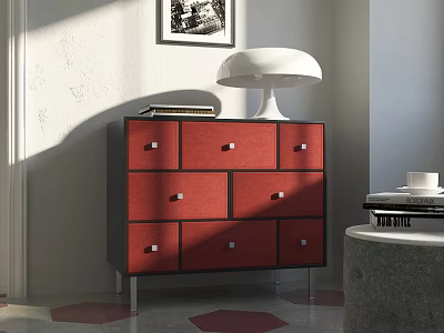 Entrance Side Cabinet With Red Drawers Metal Legs And Table Lamp In Modern Interior 3d model