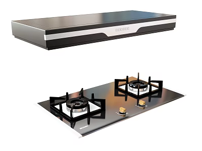 Stainless Steel Modern Kitchen Range Hood And Gas Stove Appliances 3d model