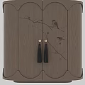 Wooden Entryway Console Side Cabinet With Bird Branch Design And Black Tassel Handles