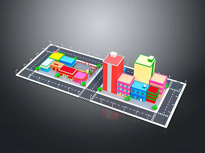 Colorful Miniature City Model Featuring Various Colored Buildings Roads And Green Areas 3d model
