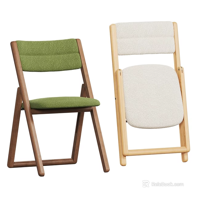 Modern High Quality Solid Wood Folding Dining Chair With Comfortable Fabric Padded Seat And Backrest 3d model 