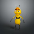 Cute Cartoon Bee Character With Yellow Body Black Stripes Blue Eyes Orange Hair And Antennae