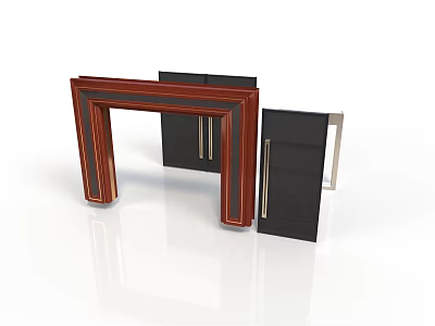 Sleek Modern Wooden Console Cabinet With Black Panels And Open Door Design 3d model