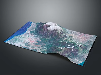 Snow-Capped Mountain Terrain With Greenery And Blue Water Body 3D Model View 3d model