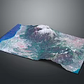 Snow-Capped Mountain Terrain With Greenery And Blue Water Body 3D Model View
