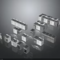Modular Industrial Equipment with Blue Panels and Multiple Rectangular Units Arranged in Display Setup