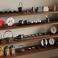 Elegant Traditional Chinese Tea Sets Display On Wooden Shelves With Teapots Cups Trays And Cakes