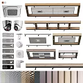 Modern Ceiling Design With Wooden Panels Metal Grids And Integrated Lighting Fixtures