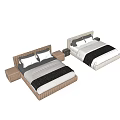 Modern Elegant Double Bed Upholstered Tufted Frame Brown White With Soft Pillows Gray Throw Blanket 3d model