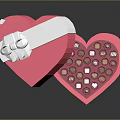 Open Pink Heart Shaped Box Filled With Small Square And Heart Shaped Chocolates