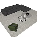 Modern L Shaped Sofa and Coffee Table Set with Round Patterned Top on Textured Rug 3d model