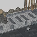 Stone and Wood Garden Pathway Design With Slabs Pebbles And Wooden Logs