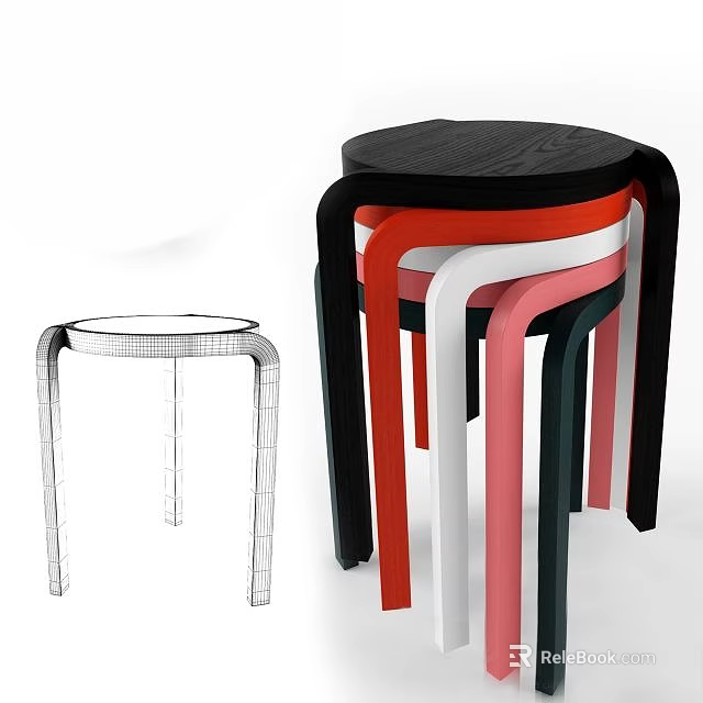 Modern Minimalist Colorful Stackable Stools With Transparent And Geometric Line Design 3d model 