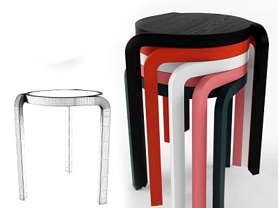 Modern Minimalist Colorful Stackable Stools With Transparent And Geometric Line Design 3d model