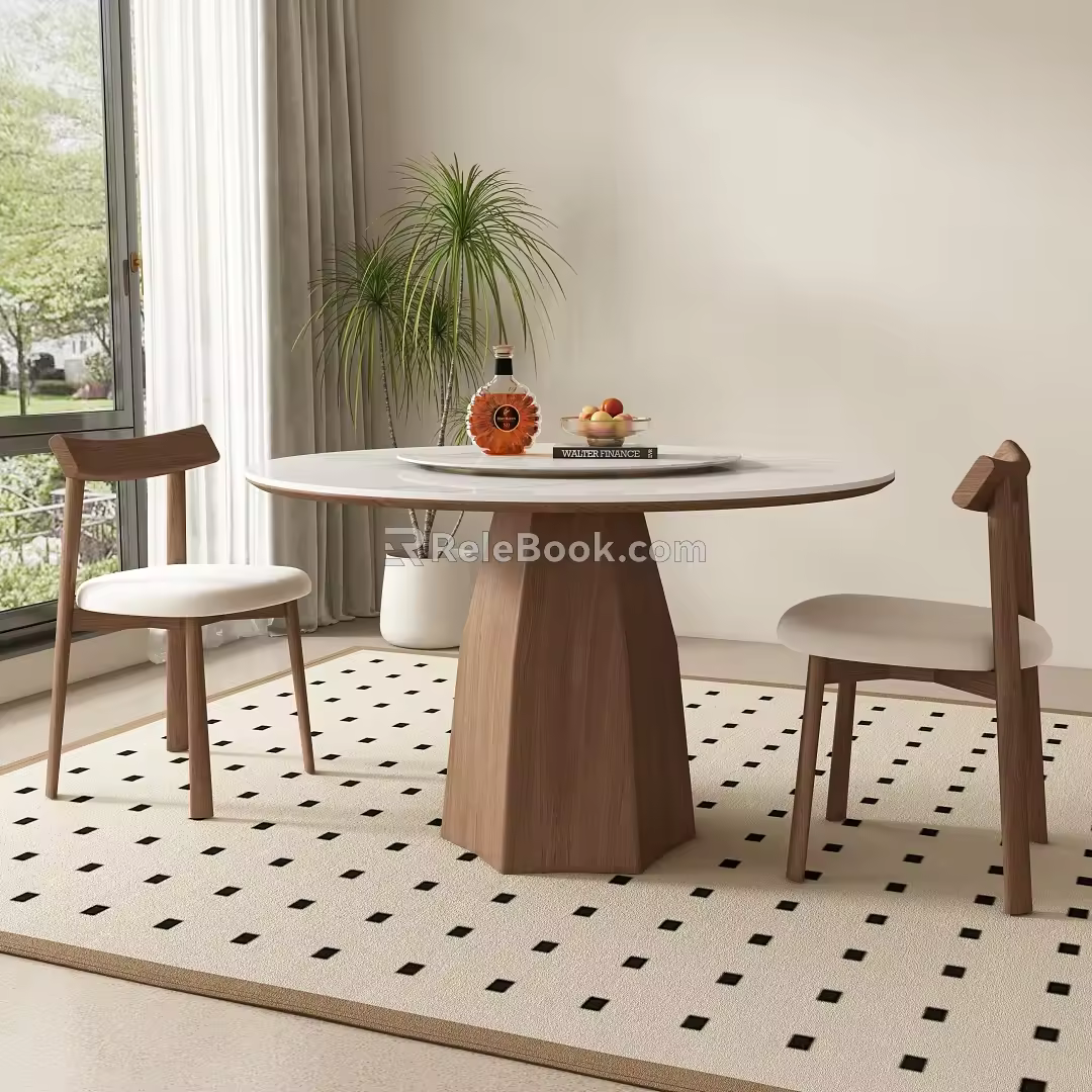 Ancient style round dining table and chair 3d model