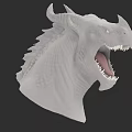White Mythical Flying Dragon Head Model With Horns Sharp Teeth And Open Mouth