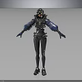 Futuristic Sci Fi Character With Blue Helmet Mechanical Armor And Silver Boots