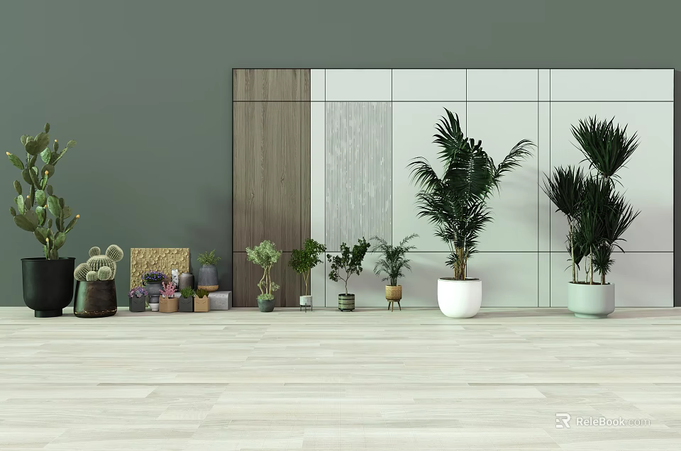Indoor Potted Plants Arrangement With Various Greenery And Decorative Planters On Light Floor 3d model 