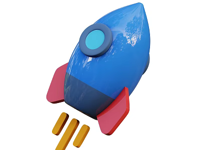 Blue Rocket Shaped Decorative Ornament Set With Red Wings And Yellow Jet Parts 3d model